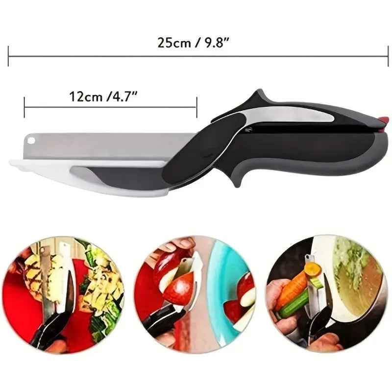 Shimandshine® 2 in 1 Salad Chopper Vegetable Cutter with Built-in Cutting Board Food Cutter Kitchen Scissors Cut Vegetables Cut Fruits