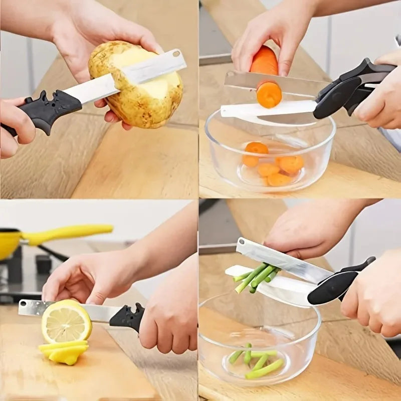 Shimandshine® 2 in 1 Salad Chopper Vegetable Cutter with Built-in Cutting Board Food Cutter Kitchen Scissors Cut Vegetables Cut Fruits