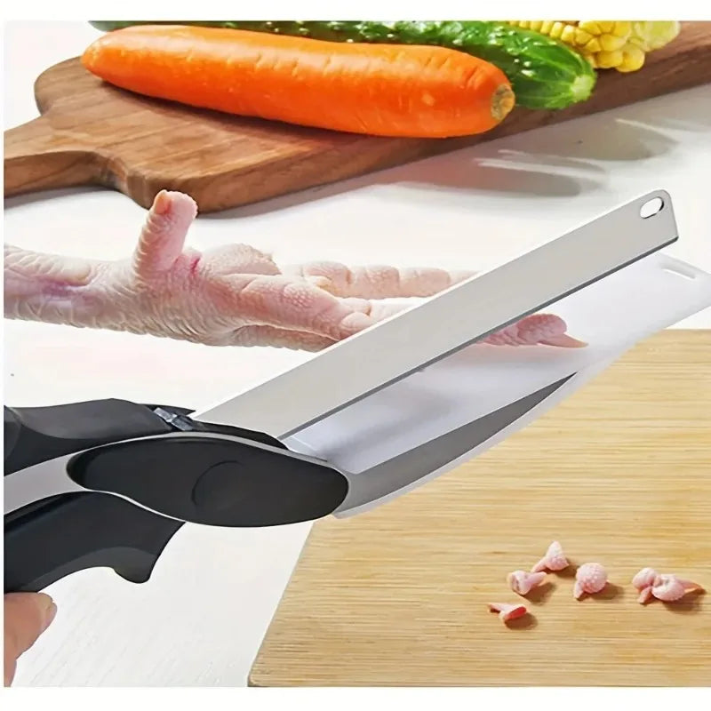 Shimandshine® 2 in 1 Salad Chopper Vegetable Cutter with Built-in Cutting Board Food Cutter Kitchen Scissors Cut Vegetables Cut Fruits