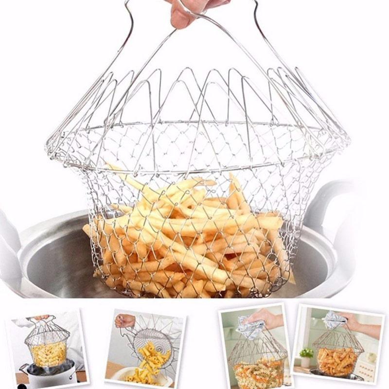 Shimandshine® Multipurpose Foldable Stainless Steel Fry Basket